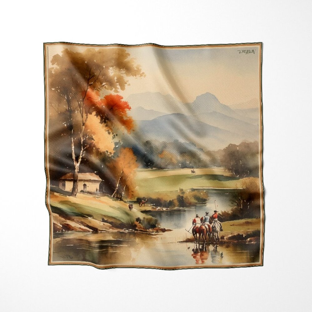 ARTIFACT.  Rust Polo Square Silk Scarf/Foulard